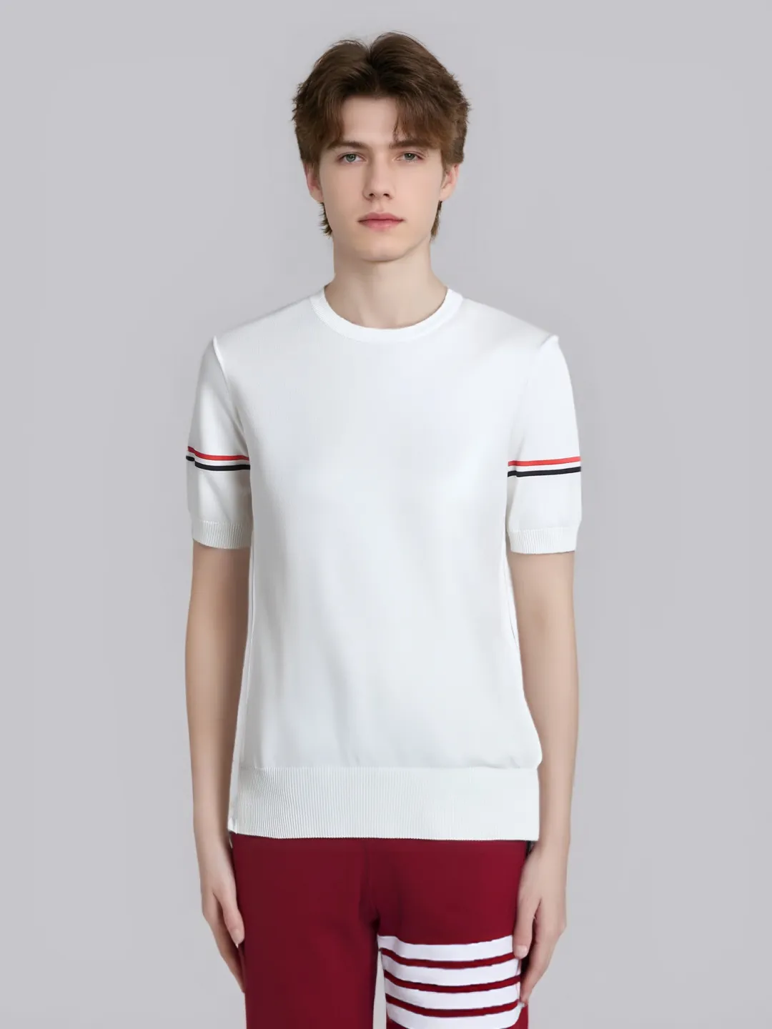 ：M 28（TB T ） THOM BROWNE TB T Classic Breathable Authentic Quality + Authentic + Same Style Size：0/1/2/3/4 ：White/Black/Navy Blue/Light Gray/Dark Gray